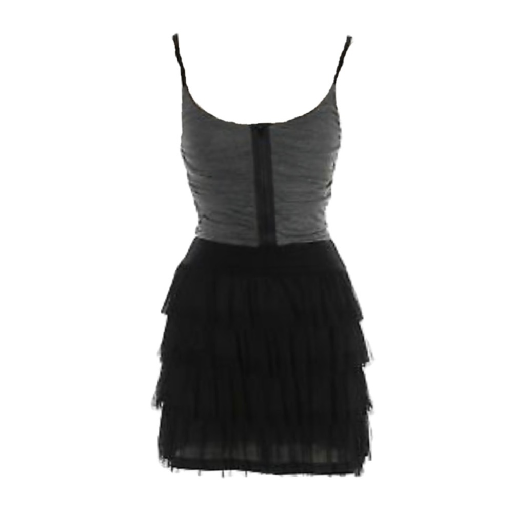 Black & Grey Tiered Tulle Dress With Front Zipper